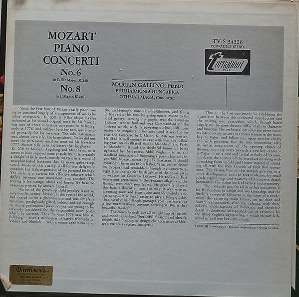 Wolfgang Amadeus Mozart - Piano Concerti No. 6 In B-Flat Major, K.238 / No. 8 In C Major, K.246 (Vinyl, LP, Stereo) Very Good (VG) / Very Good Plus (VG+)