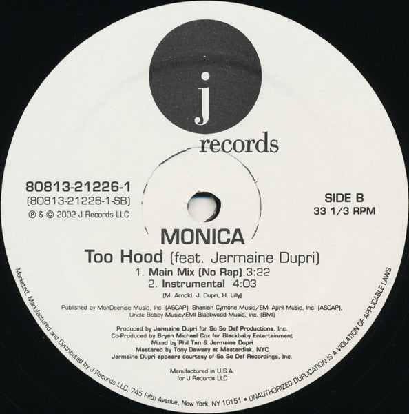 Monica - Too Hood (Vinyl, 12") Very Good Plus (VG+) / Very Good Plus (VG+)