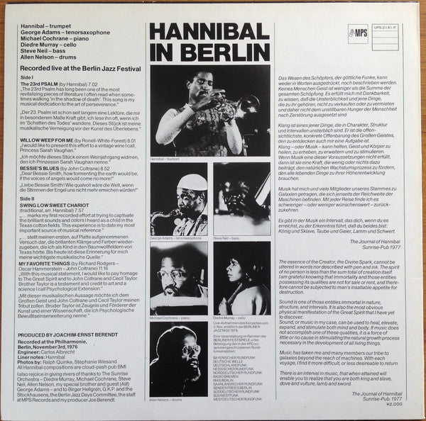 Hannibal Marvin Peterson - In Berlin (Vinyl, LP, Album) Very Good Plus (VG+) / Very Good Plus (VG+)