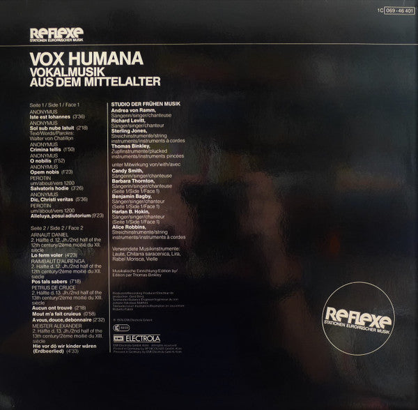Studio Der Frühen Musik - Vox Humana - Vokalmusik Aus Dem Mittelalter (Vinyl, LP) Very Good Plus (VG+) / Good Plus (G+)