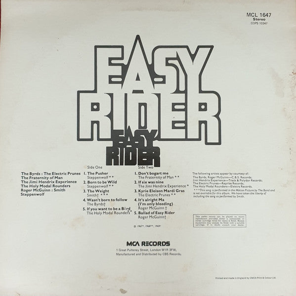 Various - Songs Performed In The Motion Picture Easy Rider (Vinyl, LP, Reissue) Good Plus (G+) / Very Good (VG)