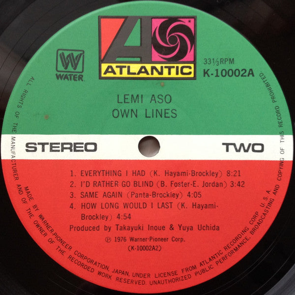 Remi Aso - Own Lines (Vinyl, LP, Album) Very Good Plus (VG+) / Very Good (VG)