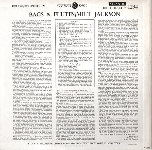 Milt Jackson - Bags & Flutes (Vinyl, LP, Album, Reissue, Stereo)