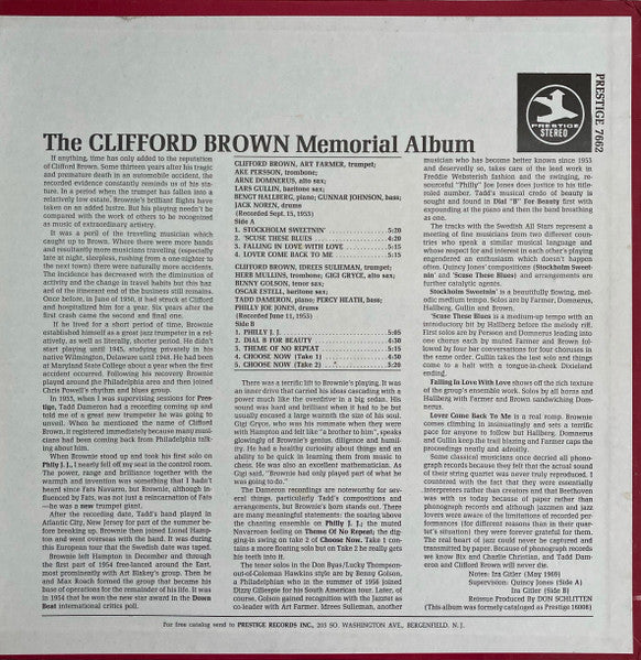 Clifford Brown - The Clifford Brown Memorial Album (Vinyl, LP, Compilation, Reissue, Remastered, Stereo) Very Good Plus (VG+) / Very Good Plus (VG+)
