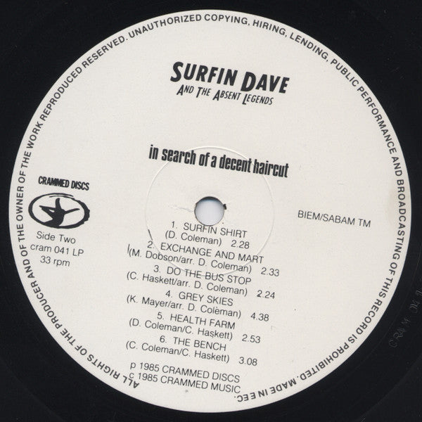 Surfin Dave And The Absent Legends - In Search Of A Decent Haircut (Vinyl, LP, Album) Very Good Plus (VG+) / Very Good Plus (VG+)