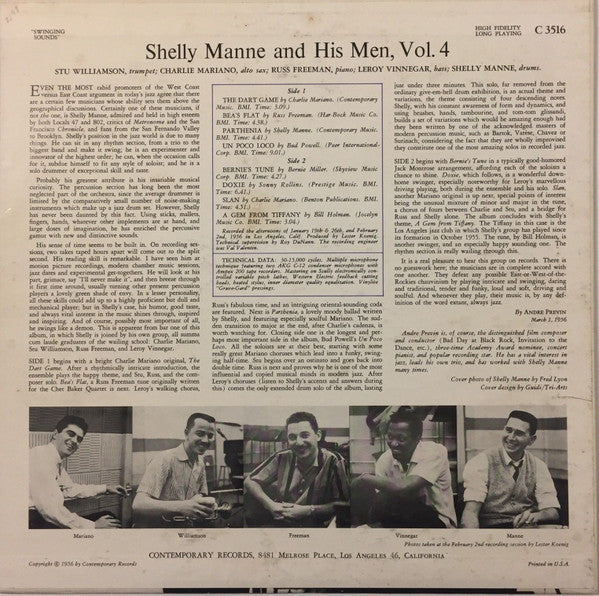 Shelly Manne & His Men - Vol. 4 - Swinging Sounds (Vinyl, LP, Album) Very Good (VG) / Very Good (VG)