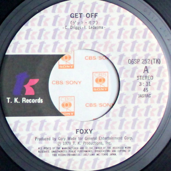 Foxy - Get Off (Vinyl, 7", 45 RPM, Single) Very Good Plus (VG+) / Very Good Plus (VG+)