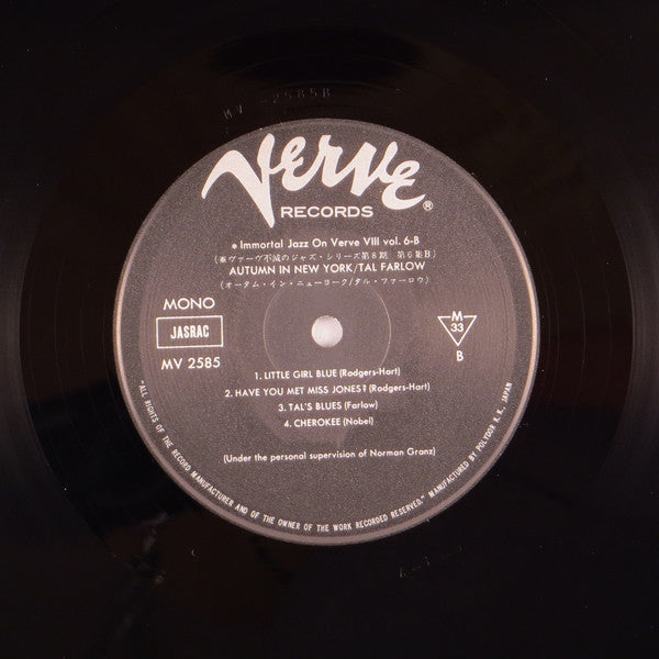 Tal Farlow - Autumn In New York (Vinyl, LP, Album, Reissue, Mono) Very Good (VG) / Very Good (VG)