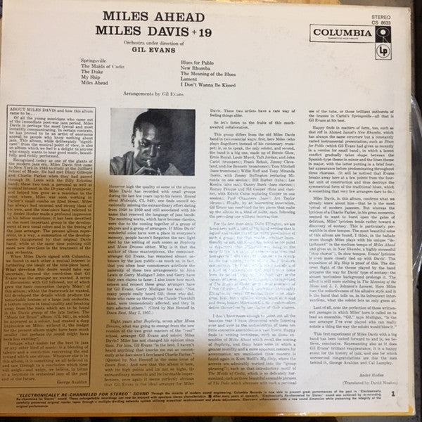 Miles Davis + 19 - Miles Ahead (Vinyl, LP, Album, Stereo, Repress) Very Good Plus (VG+) / Good Plus (G+)