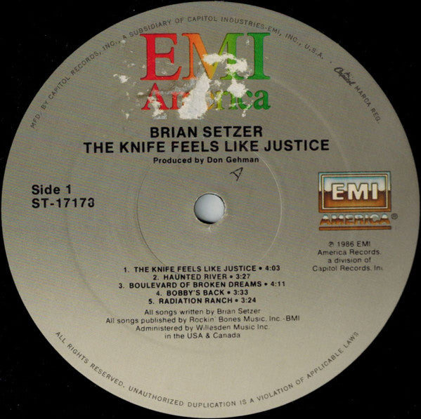 Brian Setzer - The Knife Feels Like Justice (Vinyl, LP, Album) Very Good (VG) / Very Good (VG)