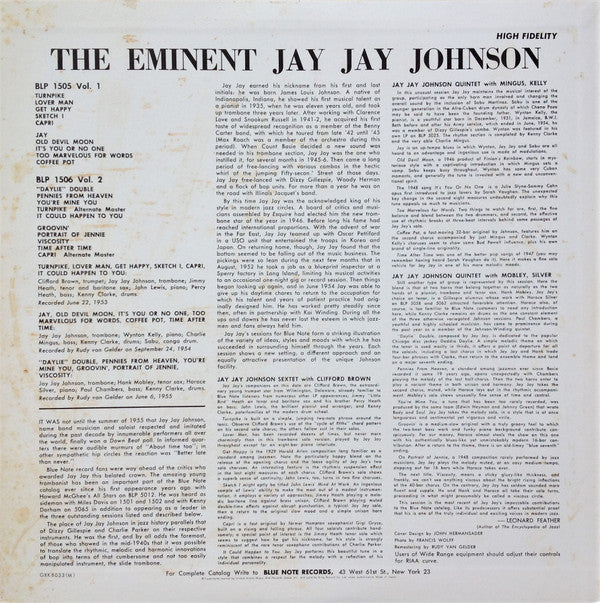 JJ Johnson - The Eminent Jay Jay Johnson Volume 2 (Vinyl, LP, Compilation, Reissue, Remastered, Mono) Very Good Plus (VG+) / Very Good (VG)