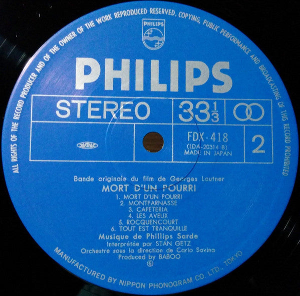 Philippe Sarde - Chaser = Mort D'Un Pourri (Bande Originale Du Film) (Vinyl, LP, Album) Near Mint (NM or M-) / Very Good Plus (VG+)