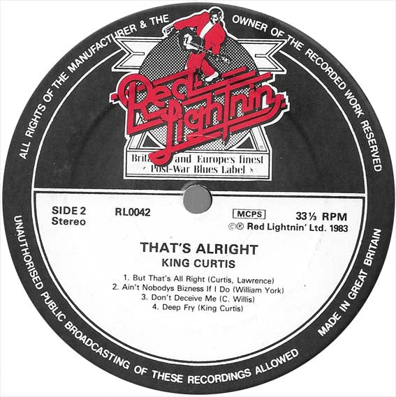 King Curtis - That's Alright (Vinyl, LP, Album, Reissue) Very Good Plus (VG+) / Fair (F)