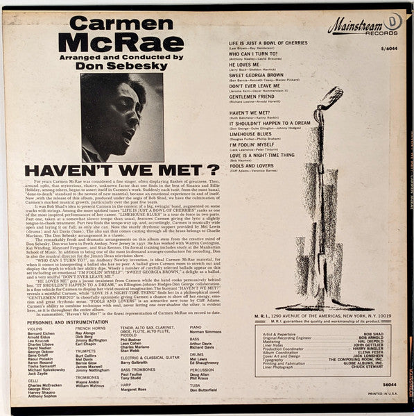 Carmen McRae - Haven't We Met? (Vinyl, LP, Album, Stereo) Very Good (VG) / Good (G)