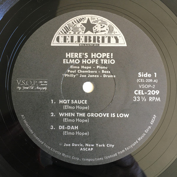 Elmo Hope Trio - Here's Hope! (Vinyl, LP, Album, Mono, Reissue) Very Good (VG) / Very Good Plus (VG+)