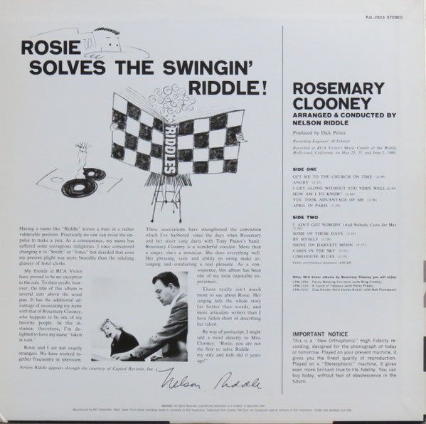 Rosemary Clooney - Rosie Solves The Swingin' Riddle! (Vinyl, LP, Album, Stereo) Near Mint (NM or M-) / Very Good (VG)