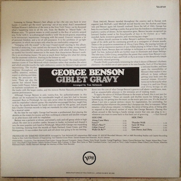 George Benson - Giblet Gravy (Vinyl, LP, Album, Reissue, Stereo) Very Good Plus (VG+) / Very Good Plus (VG+)