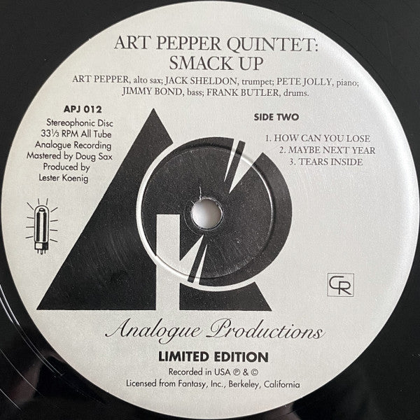 Art Pepper Quintet - Smack Up (Vinyl, LP, Album, Limited Edition, Numbered, Reissue, Stereo) Very Good Plus (VG+) / Near Mint (NM or M-)
