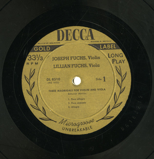 Bohuslav Martinů - Three Madrigals For Violin And Viola / Duo No.2 In B Flat Major For Violin And Viola, K. 424 (Vinyl, LP, Mono) Very Good (VG) / Very Good Plus (VG+)