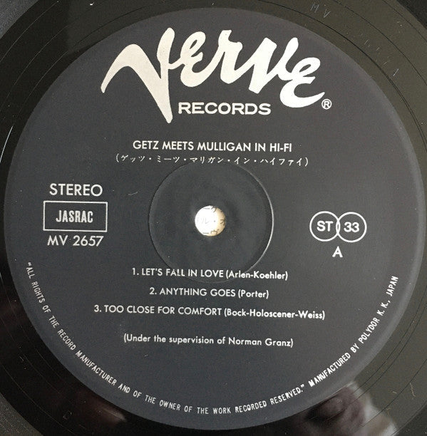 Stan Getz - Getz Meets Mulligan in Hi-Fi (Vinyl, LP, Album, Reissue, Stereo) Very Good Plus (VG+) / Very Good (VG)