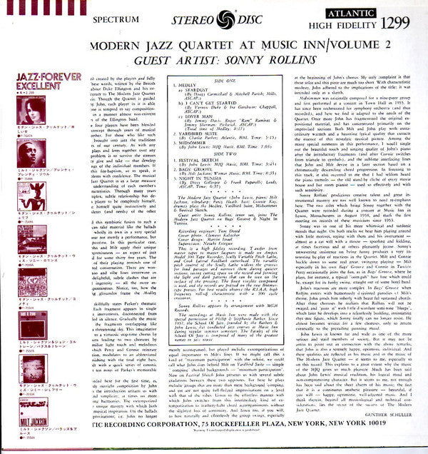 The Modern Jazz Quartet - The Modern Jazz Quartet At Music Inn — Volume 2 (Vinyl, LP, Album, Reissue, Stereo) Near Mint (NM or M-) / Very Good Plus (VG+)