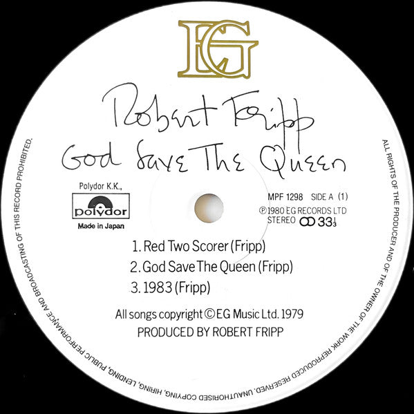 Robert Fripp - God Save The Queen / Under Heavy Manners (Vinyl, LP, Album, Stereo) Very Good Plus (VG+) / Very Good Plus (VG+)