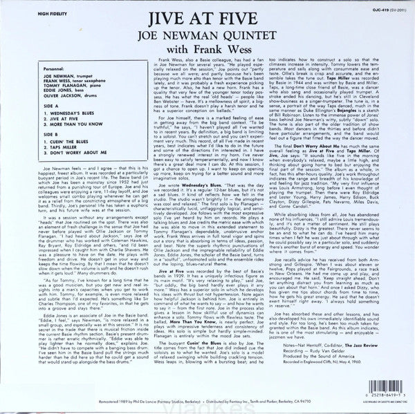 Joe Newman Quintet - Jive At Five (Vinyl, LP, Album, Reissue, Remastered, Stereo) Very Good (VG) / Very Good (VG)