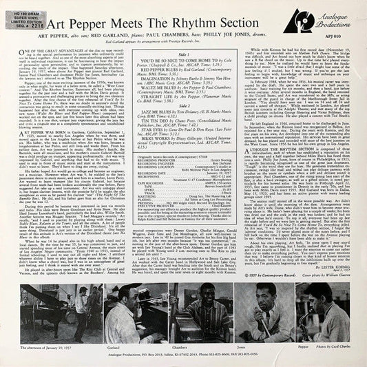 Art Pepper - Art Pepper Meets The Rhythm Section (Vinyl, LP, Album, Limited Edition, Reissue, Stereo) Near Mint (NM or M-) / Very Good Plus (VG+)