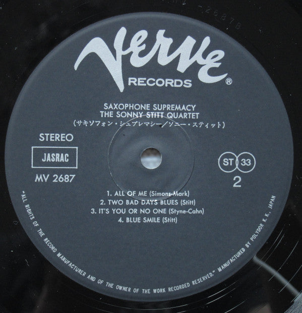 Sonny Stitt Quartet - Saxophone Supremacy (Vinyl, LP, Album, Reissue, Stereo) Very Good (VG) / Very Good (VG)