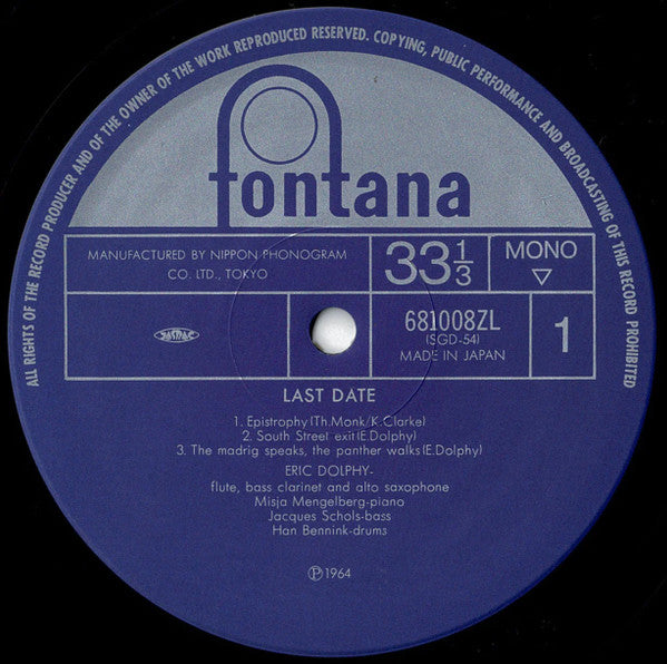 Eric Dolphy - Last Date (Vinyl, LP, Album, Mono, Reissue) Very Good Plus (VG+) / Very Good Plus (VG+)