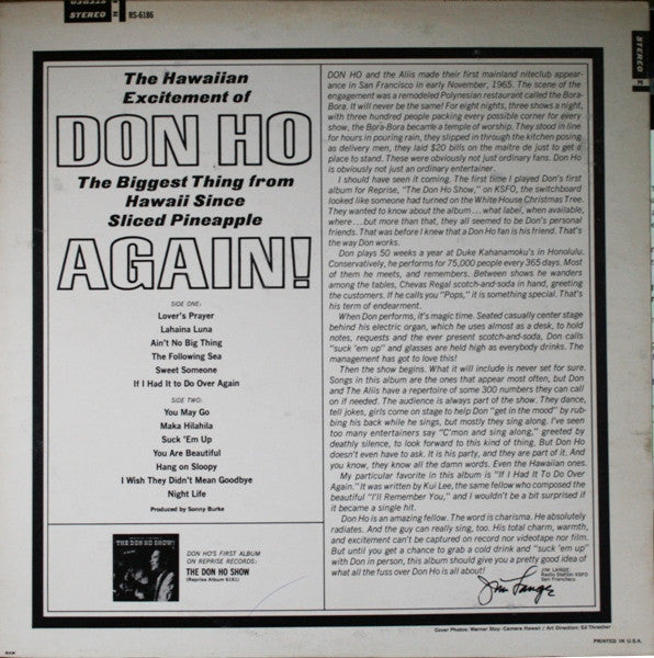 Don Ho - Don Ho - Again (Vinyl, LP, Album, Reissue, Stereo) Very Good (VG) / Very Good Plus (VG+)