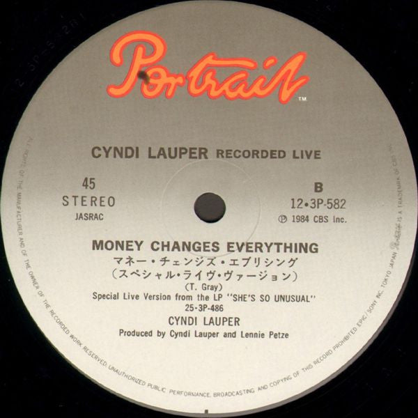 Cyndi Lauper - Money Changes Everything (Live!!) (Vinyl, 12", 45 RPM) Near Mint (NM or M-) / Near Mint (NM or M-)