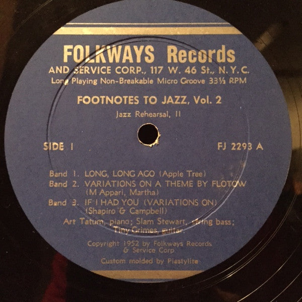 Art Tatum Trio - Footnotes To Jazz Vol. 2: Rehearsal (Vinyl, LP, 10", Reissue, Repress, Mono) Very Good (VG) / Very Good (VG)