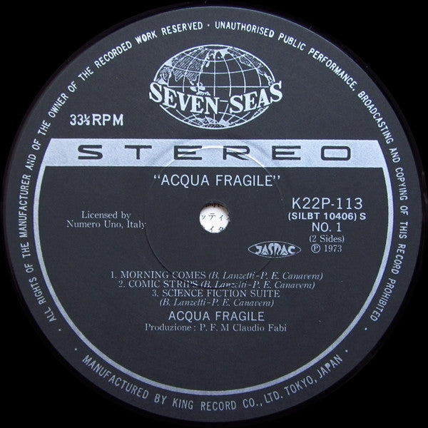 Acqua Fragile - Acqua Fragile (Vinyl, LP, Album, Reissue) Near Mint (NM or M-) / Very Good Plus (VG+)
