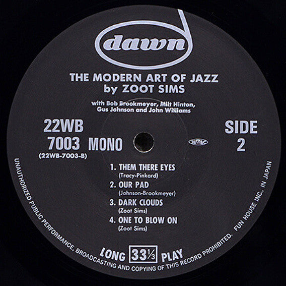 Zoot Sims - The Modern Art Of Jazz (Vinyl, LP, Album, Limited Edition, Reissue, Mono) Very Good Plus (VG+) / Very Good Plus (VG+)