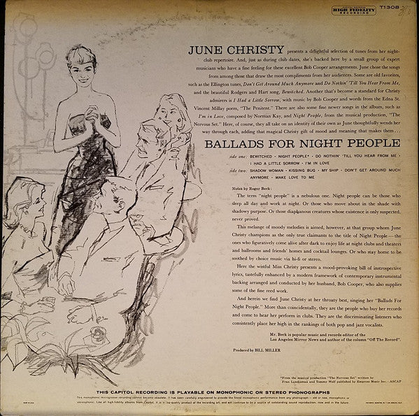 June Christy - Ballads For Night People (Vinyl, LP, Album, Mono) Good Plus (G+) / Good Plus (G+)