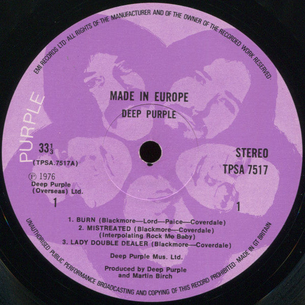 Deep Purple - Made In Europe (Vinyl, LP, Album, Stereo) Very Good (VG) / Good (G)