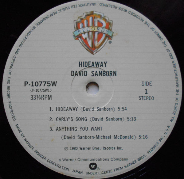 David Sanborn - Hideaway (Vinyl, LP, Album) Very Good (VG) / Very Good (VG)