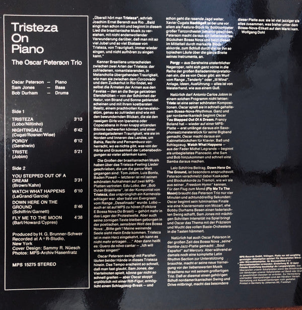 The Oscar Peterson Trio - Tristeza On Piano (Vinyl, LP, Album) Very Good Plus (VG+) / Good (G)
