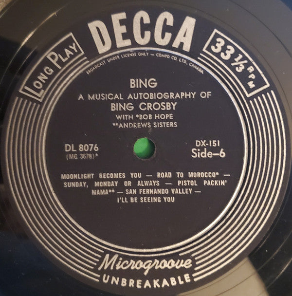Bing Crosby - Bing: A Musical Autobiography (5xVinyl, Box Set, LP, Compilation, Mono) Very Good Plus (VG+) / Good (G)