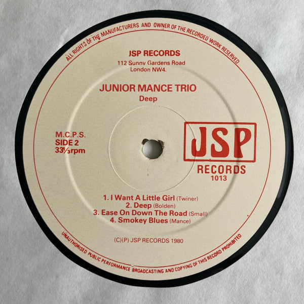 Junior Mance Trio - Deep (Vinyl, LP, Album) Very Good Plus (VG+) / Very Good Plus (VG+)