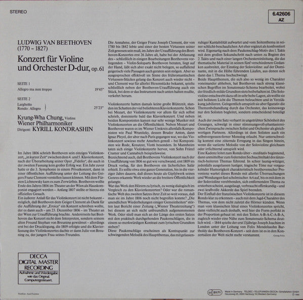 Ludwig van Beethoven - Violinkonzert D-Dur, Op. 61 (Vinyl, LP, Stereo) Near Mint (NM or M-) / Very Good Plus (VG+)