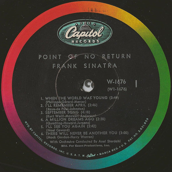 Frank Sinatra - Point Of No Return (Vinyl, LP, Album, Mono) Good Plus (G+) / Good (G)