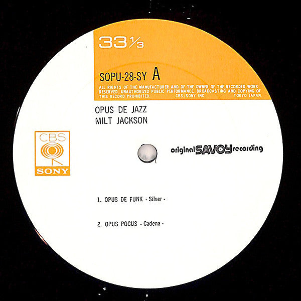 Milt Jackson - Opus De Jazz (Vinyl, LP, Album, Reissue, Mono)