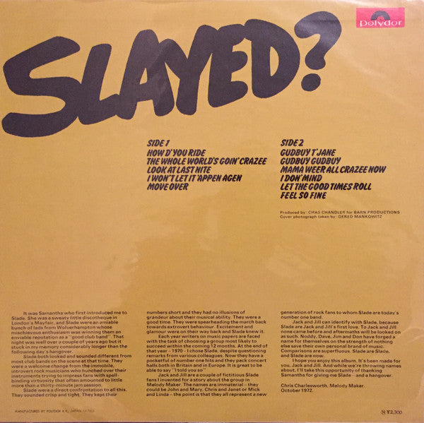 Slade - Slayed? (Vinyl, LP, Album, Stereo) Good Plus (G+) / Fair (F)