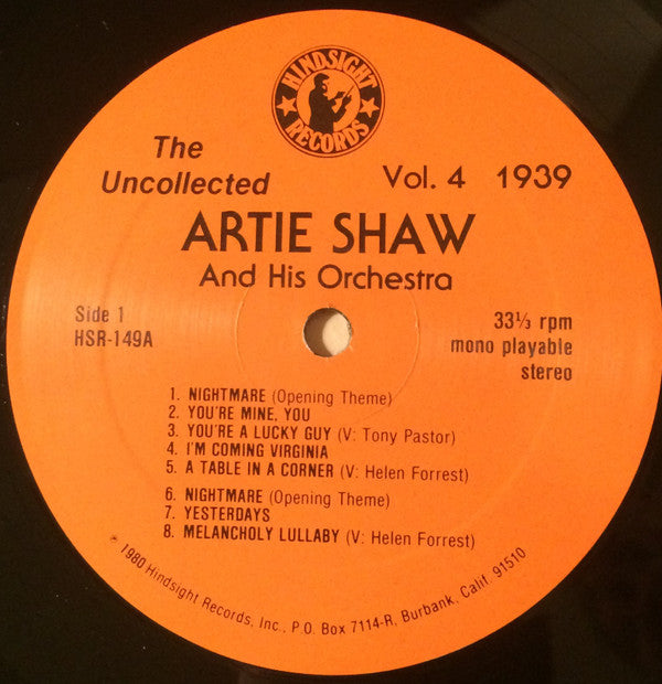Artie Shaw And His Orchestra - The Uncollected Artie Shaw, Vol. 4, 1939 (Vinyl, LP, Album, Mono) Very Good Plus (VG+) / Very Good Plus (VG+)