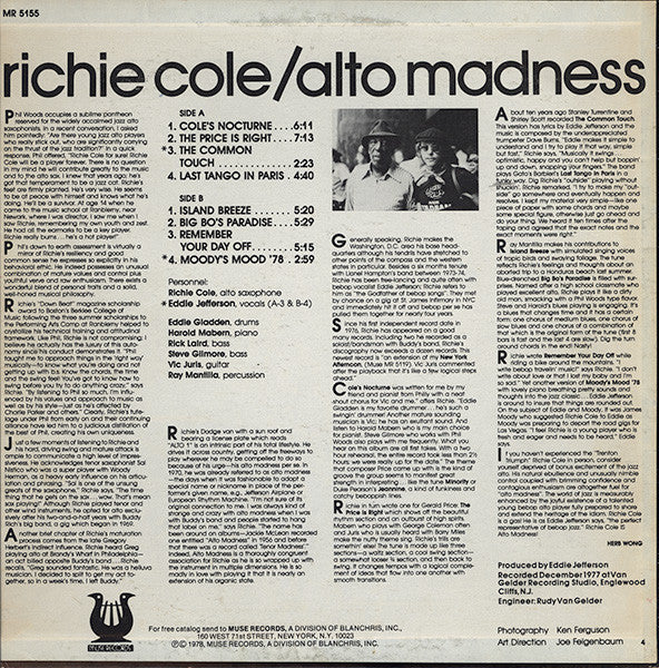 Richie Cole - Alto Madness (Vinyl, LP, Album) Good Plus (G+) / Very Good (VG)