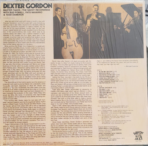 Dexter Gordon - Master Takes. The Savoy Recordings (Vinyl, LP, Compilation) Very Good (VG) / Very Good (VG)