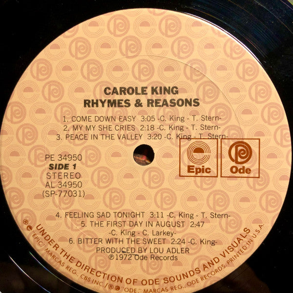 Carole King - Rhymes & Reasons (Vinyl, LP, Album, Repress) Good Plus (G+) / Very Good Plus (VG+)
