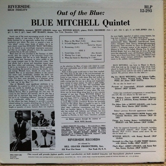 Blue Mitchell - Out Of The Blue (Vinyl, LP, Album, Reissue, Mono) Near Mint (NM or M-) / Very Good Plus (VG+)
